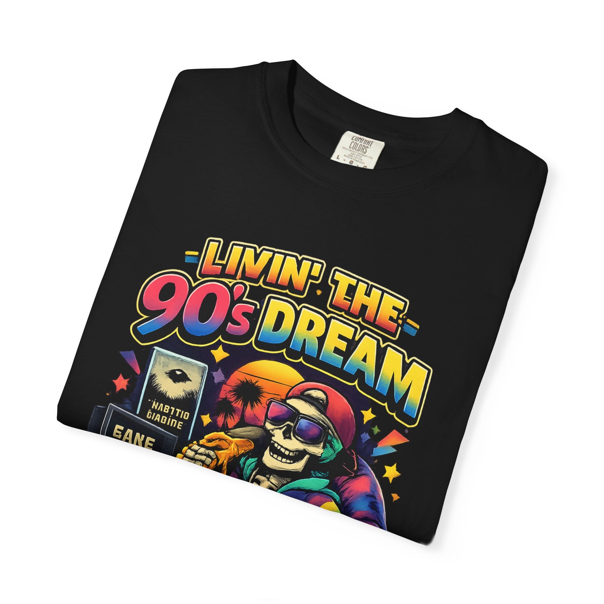 Livin’ the 90s Dream Skeleton T-Shirt – Retro Gamer Nostalgia Graphic Tee | Comfort Colors 1717