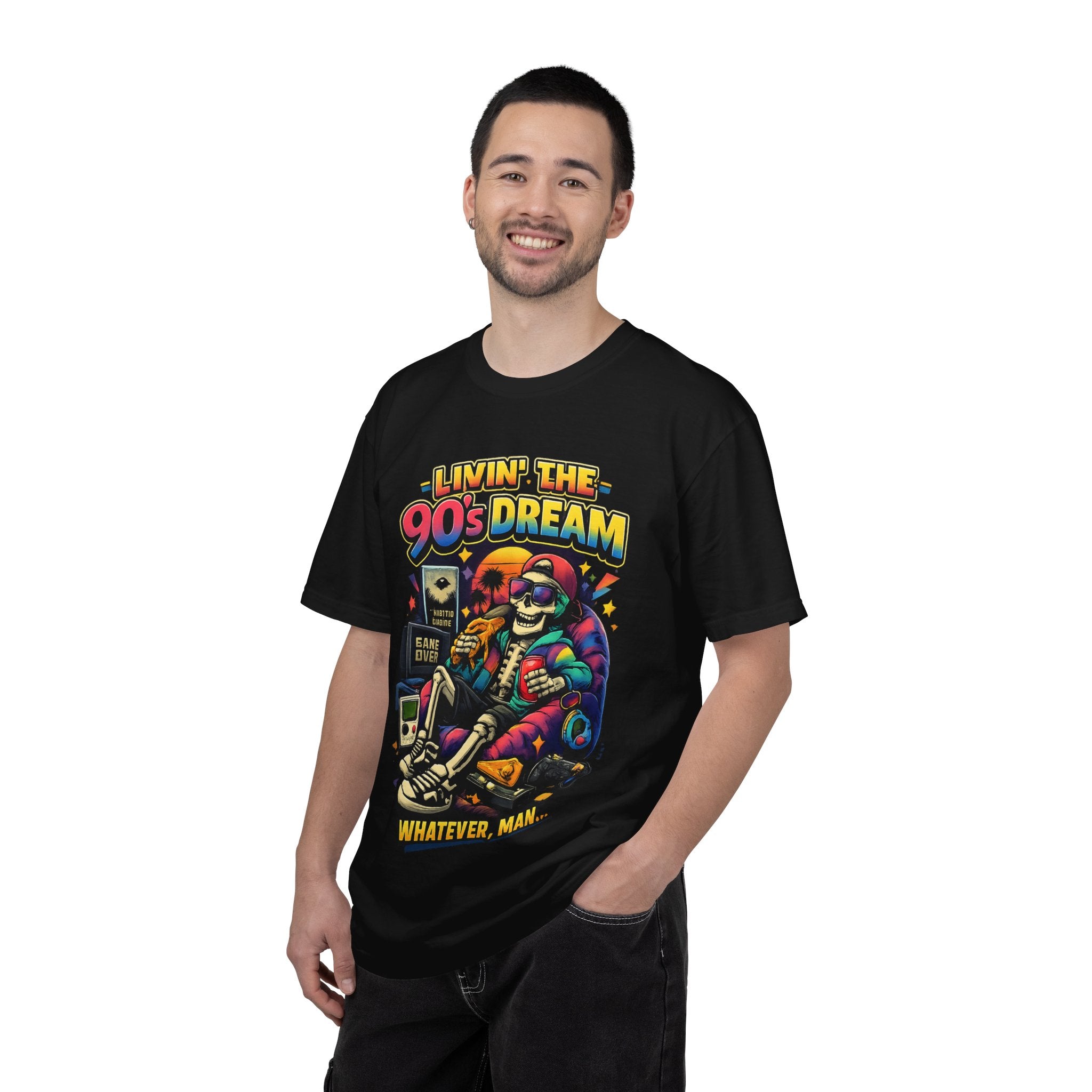 Livin’ the 90s Dream Skeleton T-Shirt – Retro Gamer Nostalgia Graphic Tee | Comfort Colors 1717