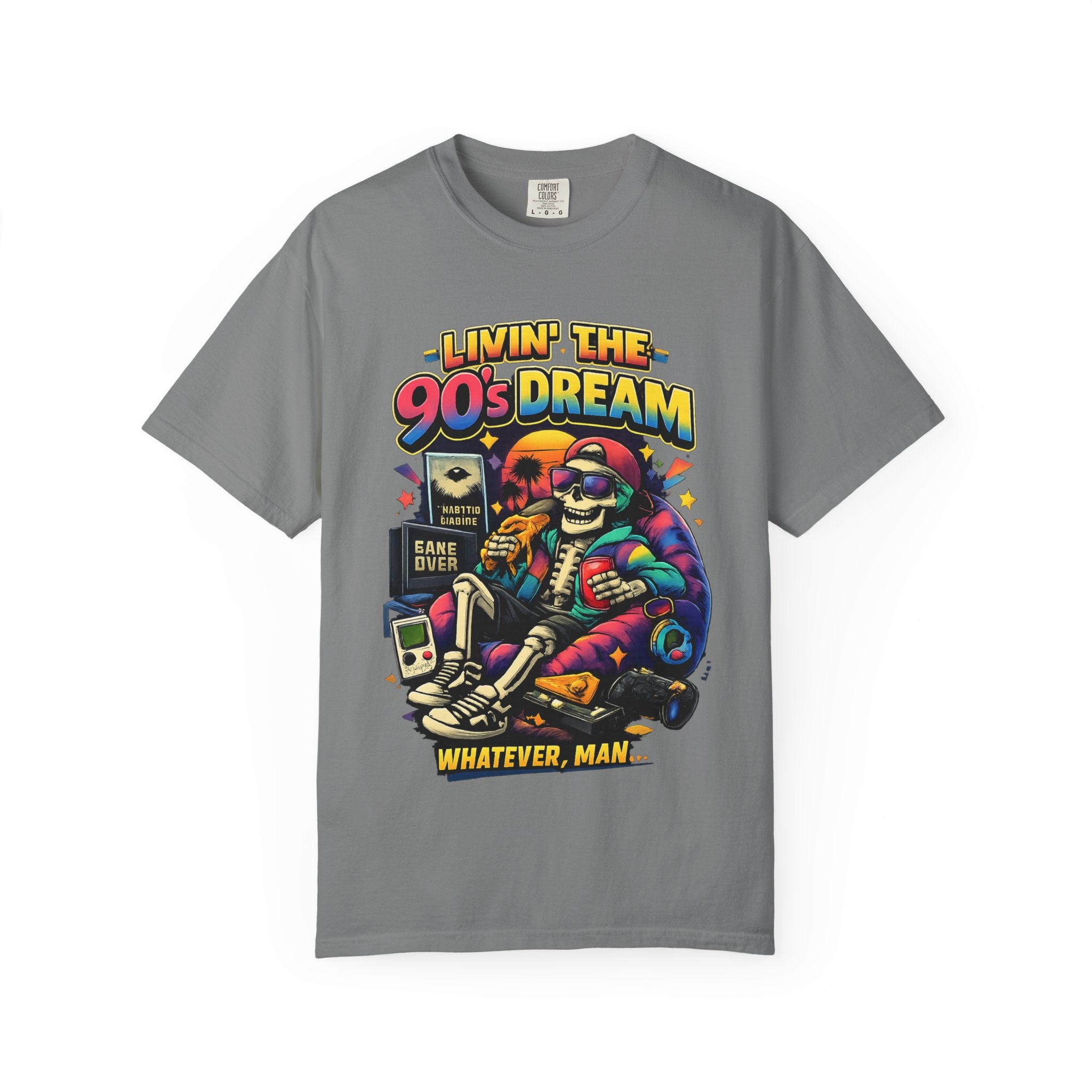 Livin’ the 90s Dream Skeleton T-Shirt – Retro Gamer Nostalgia Graphic Tee | Comfort Colors 1717
