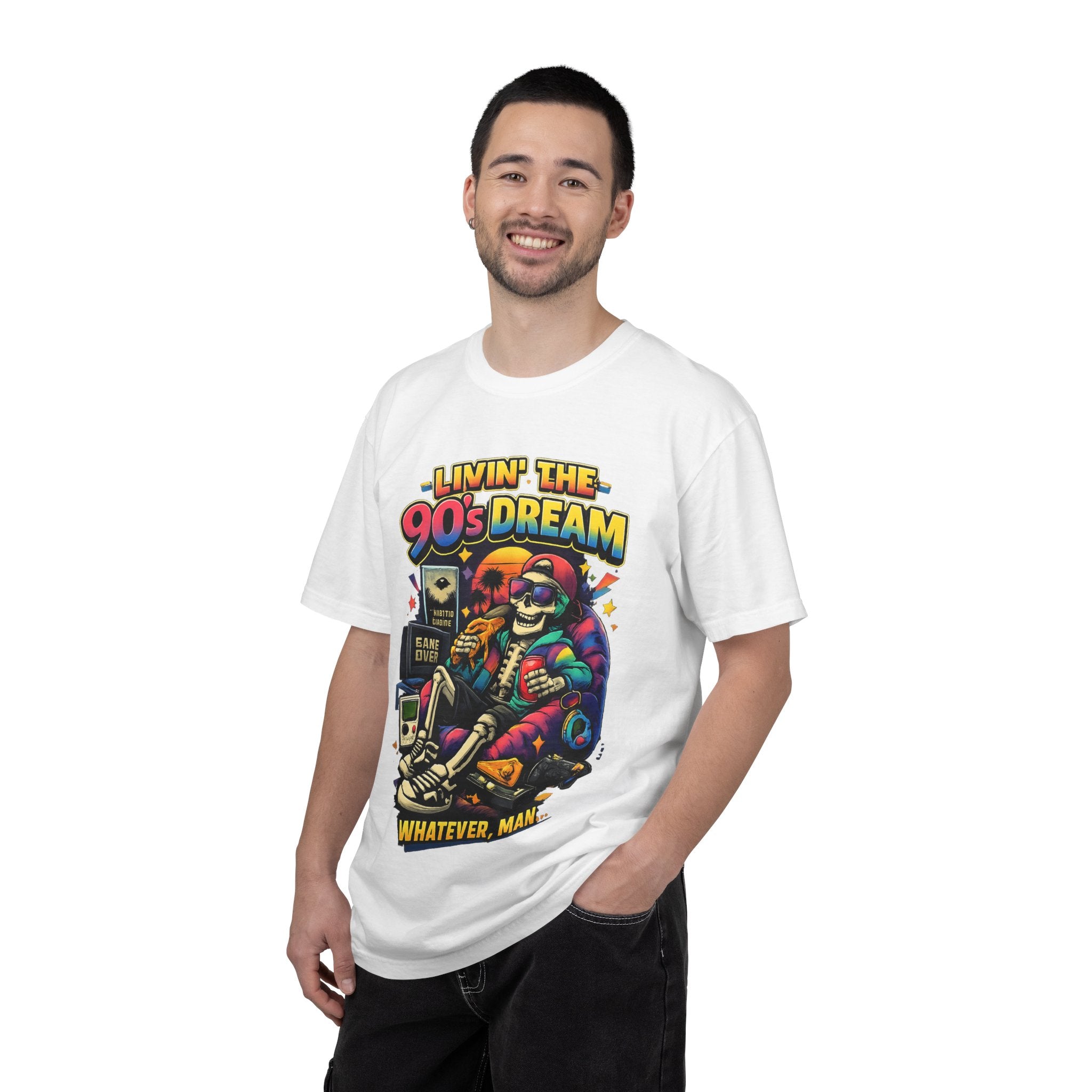 Livin’ the 90s Dream Skeleton T-Shirt – Retro Gamer Nostalgia Graphic Tee | Comfort Colors 1717