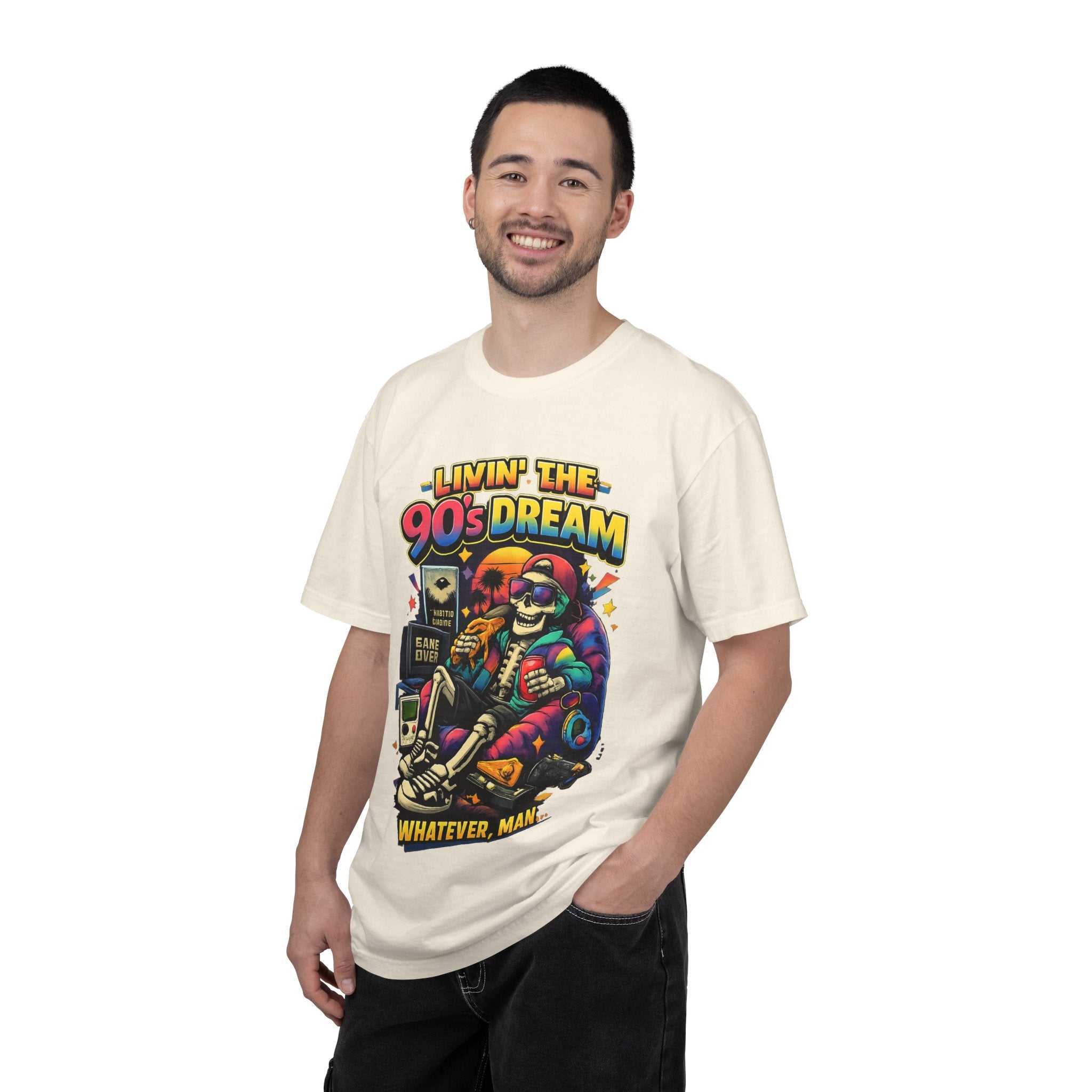 Livin’ the 90s Dream Skeleton T-Shirt – Retro Gamer Nostalgia Graphic Tee | Comfort Colors 1717